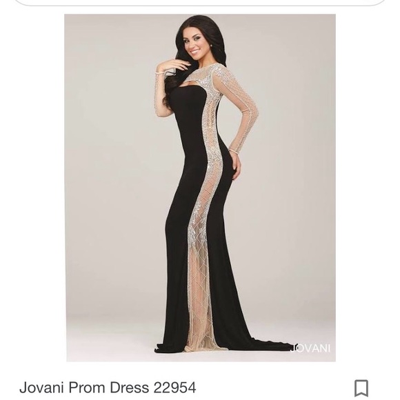 Jovani Black and Silver Long Sleeve Prom Dress - Picture 7 of 8